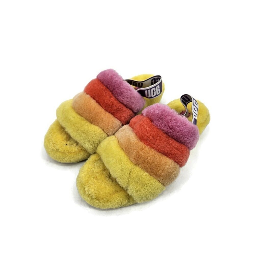 UGG Fluff Yeah Pride Slide Womens 10/Mens 12 Yellow Sheepskin